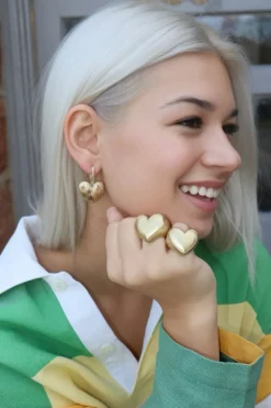 Puffed Heart Ring with Diamonds