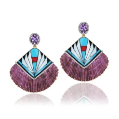 Purple Shell Earrings with Mosaic Inlay