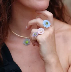 Small Island Pink Opal & Ethiopian Opal Flower Ring