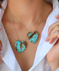 Small Turquoise Heart Pendant with Diamond Border