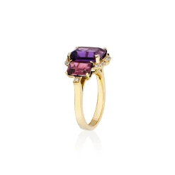 3 Stone Emerald Cut Amethyst & Garnet Ring