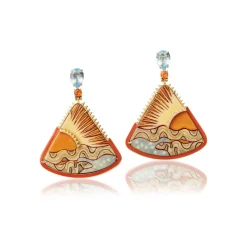 Sunset Marquetry Earrings with Fire Opal & Topaz