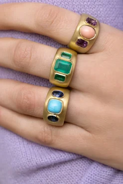 Turquoise & Blue Sapphire Three Stone Ring