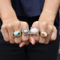 Turquoise & Blue Sapphire Three Stone Ring