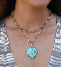 Turquoise & Diamond Heart Pendant