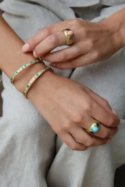 Turquoise, Emerald & Diamond Gypsy Bangle