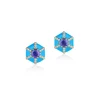 Turquoise Enamel and Tanzanite Hexagon "Queen" Stud