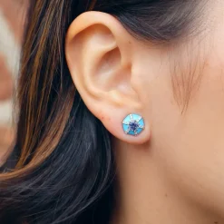 Turquoise Enamel and Tanzanite Hexagon "Queen" Stud