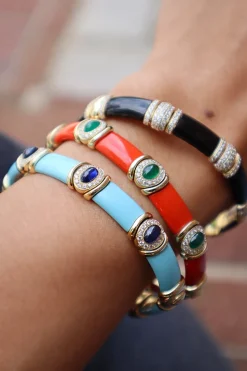 Turquoise, Sapphire and Diamond Flex Bangle