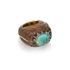 Turquoise Scarab Carved Wood Ring