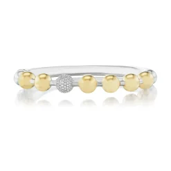 Two-Tone Ball Bangle with Pavé Diamond Ball