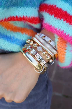 Two-Tone Ball Bangle with Pavé Diamond Ball