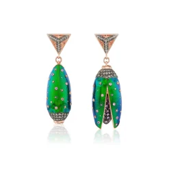 Up Side Down Green Scarab Earrings