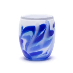 White Vase with Royal, Sky and Light Blue Swirls