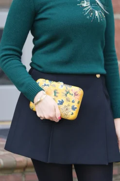 Yellow Peony Marquetry Clutch