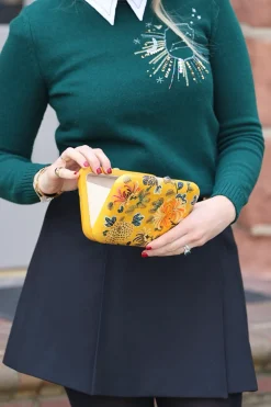 Yellow Peony Marquetry Clutch